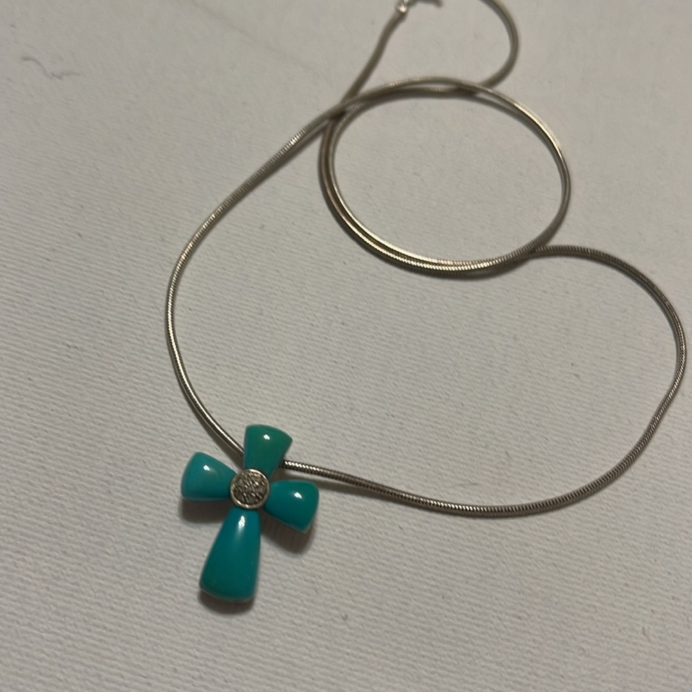 Sterling Silver 925 Turquoise Cross Necklace size 18’ chain - Picture 4 of 17